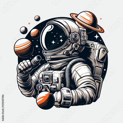 Ilustración vectorial de un astronauta en formato EPS10 sobre fondo blanco, clipart colorido con fondo aislado transparente para un póster