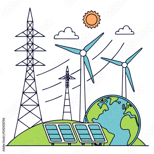 Renewable and Clean Energy Vector Art for Environmental Design