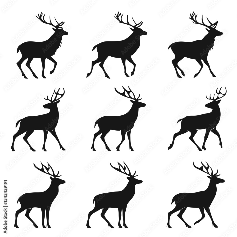 Deer Silhouette Collection in Minimal Vector Style Deer Silhouette Collection in Minimal Vector Style