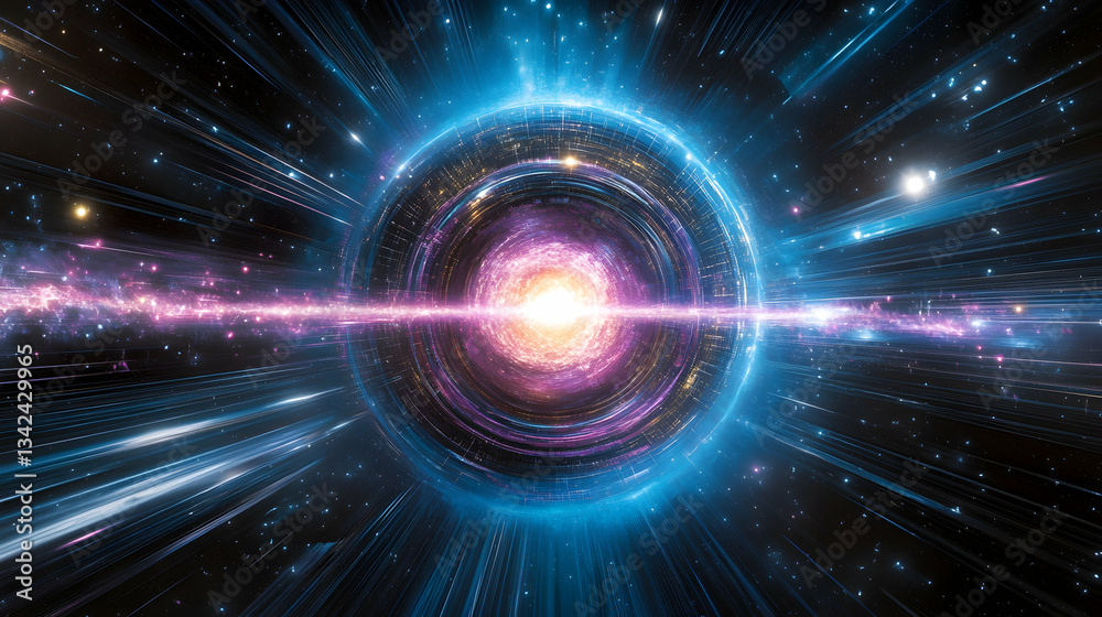 Abstract cosmic portal with glowing energy and light streaks in space. Abstract cosmic portal with glowing energy and light streaks in space.