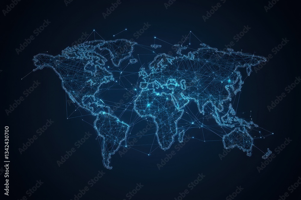 Fototapeta premium A digital illustration depicting a connected global network map