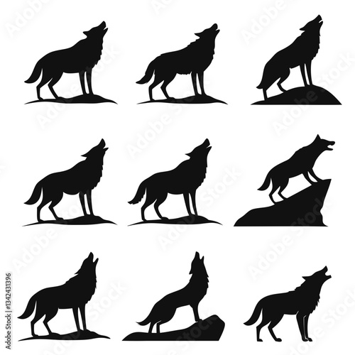 Minimalist Wolf Silhouettes Vector for Wildlife and Nature Designs