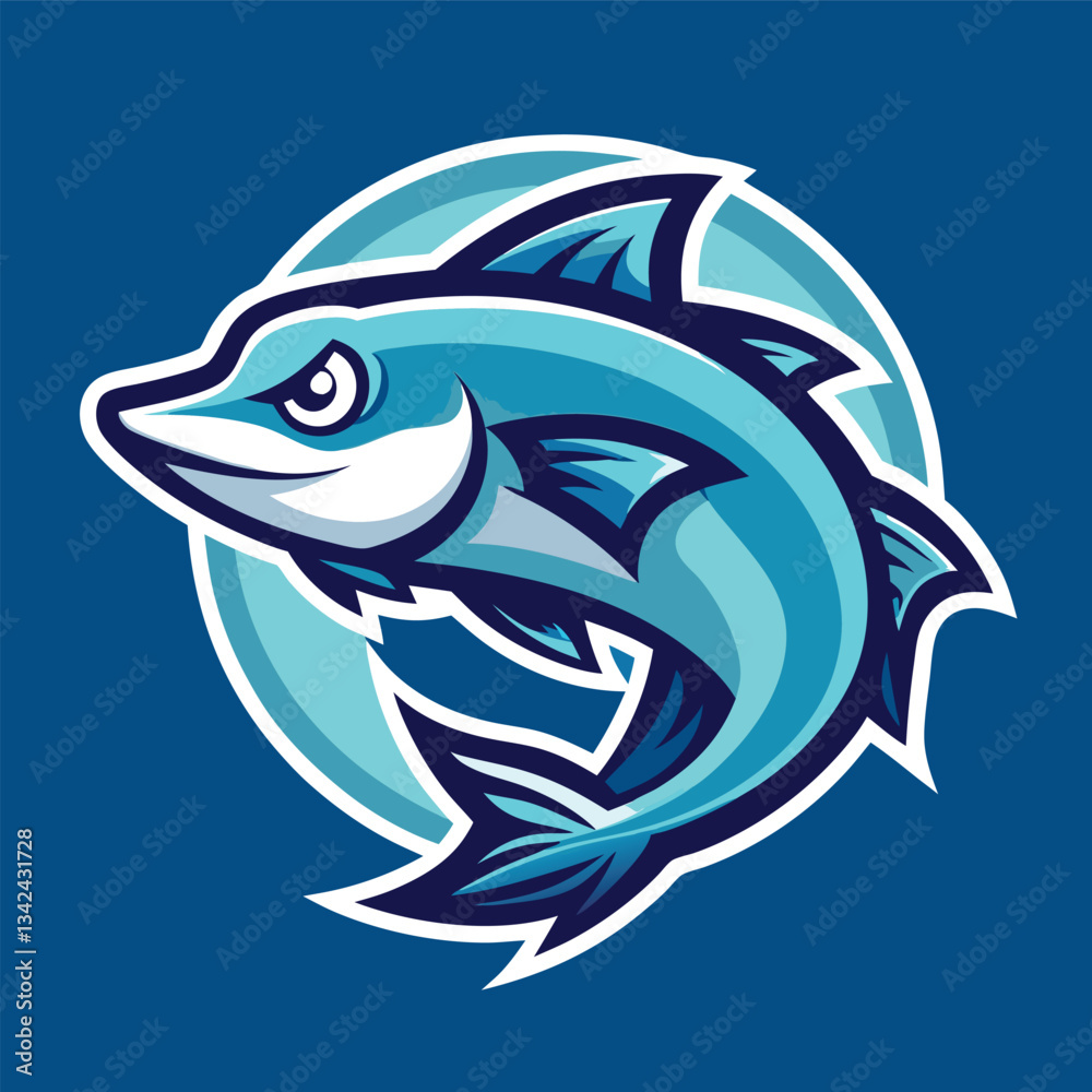 Naklejka premium Solid Color Logo Illustration of a Detailed Fish Design