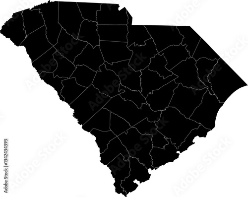 A black and white outline map of South Carolina showing state borders and county divisions.