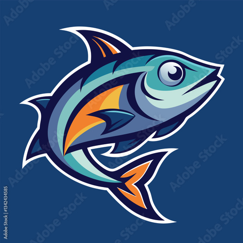 Intricate Fish Logo Design with Solid Color Background