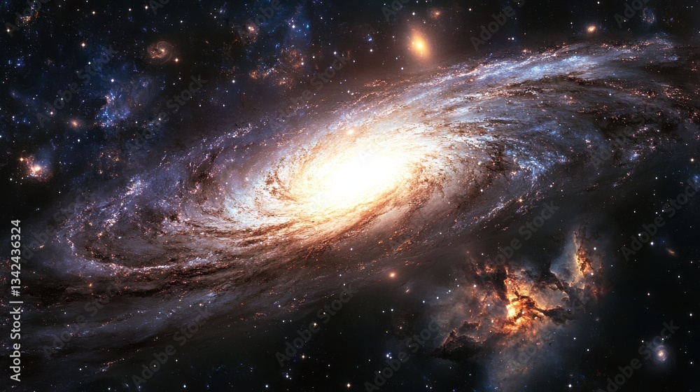 Fototapeta premium Stunning Spiral Galaxy Illuminated by Bright Stars and Cosmic Dust