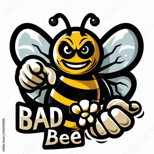 Illustrazione vettoriale "Bad Bee" - un logo colorato di un’ape cartoon su sfondo bianco e trasparente isolato, realizzato in formato vettoriale EPS10, perfetto come clipart per il design.