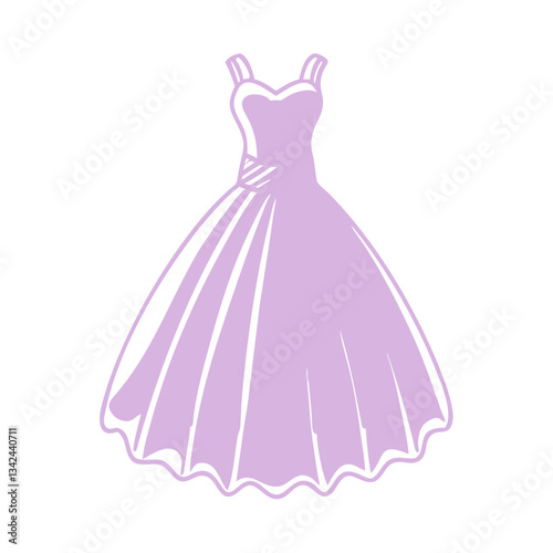 Elegant bride dress icon in pastel purple, wedding attire concept