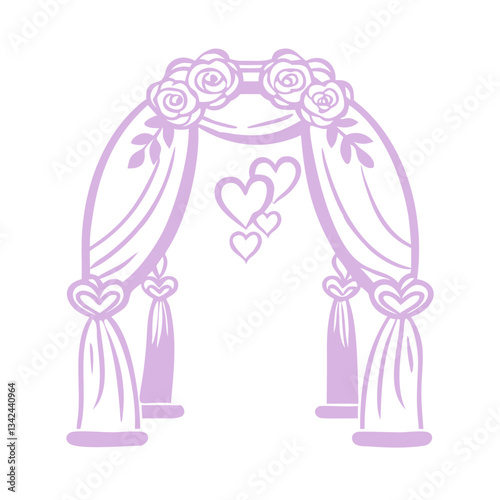Wedding arch icon with hearts, romantic ceremony decoration concept