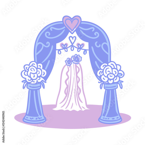 Elegant wedding arch icon adorned with flowers, romantic celebration concept