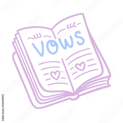 Vows book icon with hearts, romantic wedding planning concept