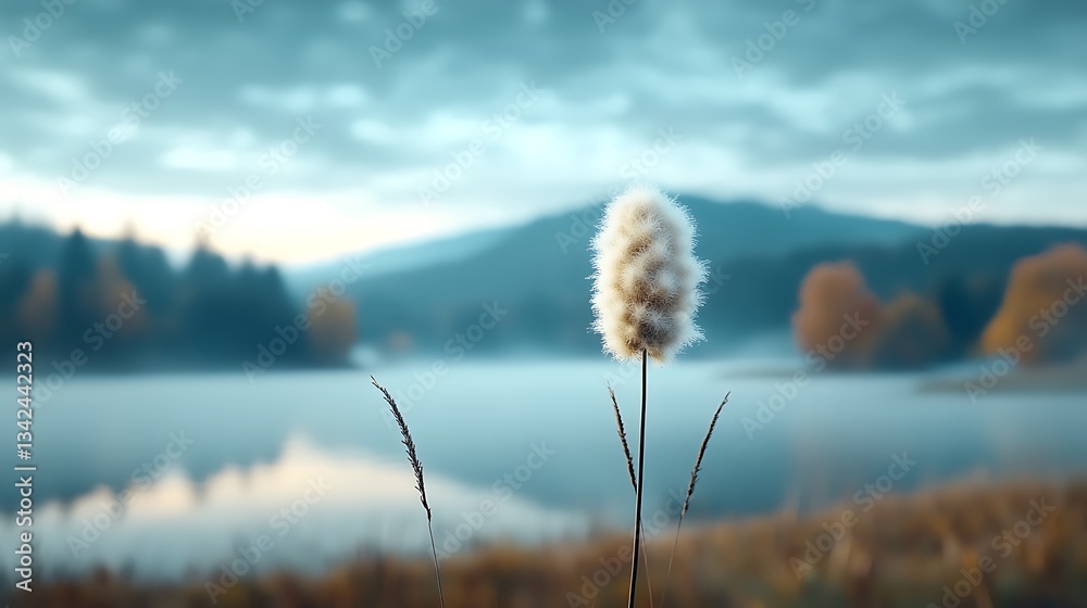 Obraz premium Misty lake, serene plant