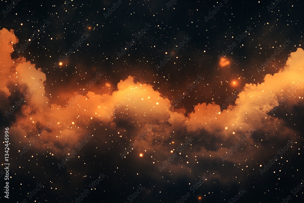 Naklejka premium Stunning cosmic clouds illuminated by distant stars in a vibrant night sky : Generative AI
