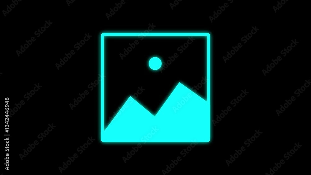A modern animation featuring a glowing gallery icon with a wave effect on black background.... A modern animation featuring a glowing gallery icon with a wave effect on black background....