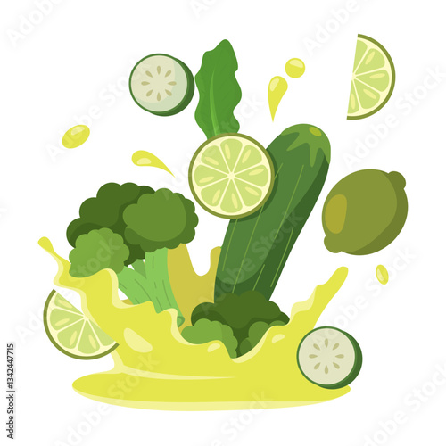Wallpaper Mural Green vegetables splash with broccoli and cucumber Vector Torontodigital.ca