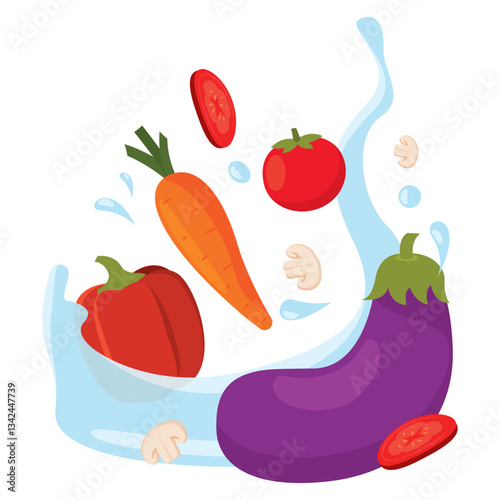 Colorful vegetable mix with carrot and eggplant Vector