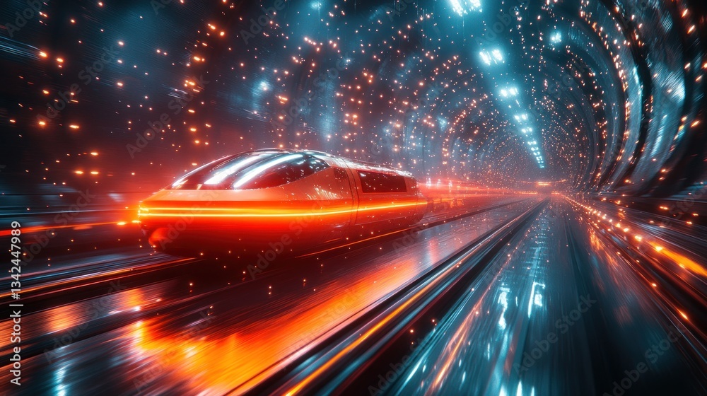 Futuristic High-Speed Train Journey Through a Neon Tunnel Futuristic High-Speed Train Journey Through a Neon Tunnel