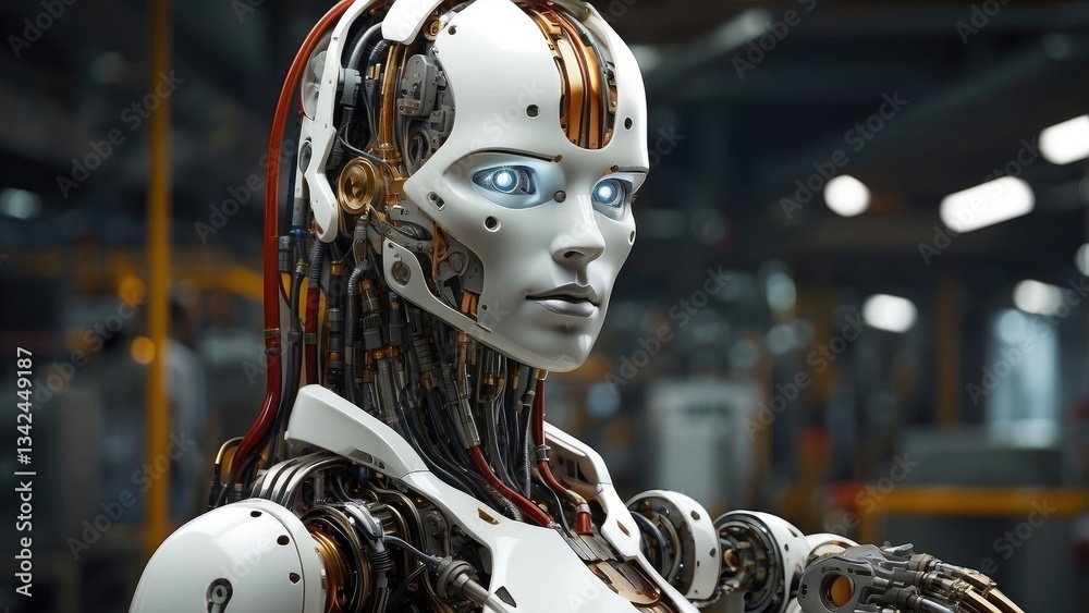 Fototapeta premium A close-up view of a modern automated assembly line featuring multiple robotic arms engaged in precise tasks.