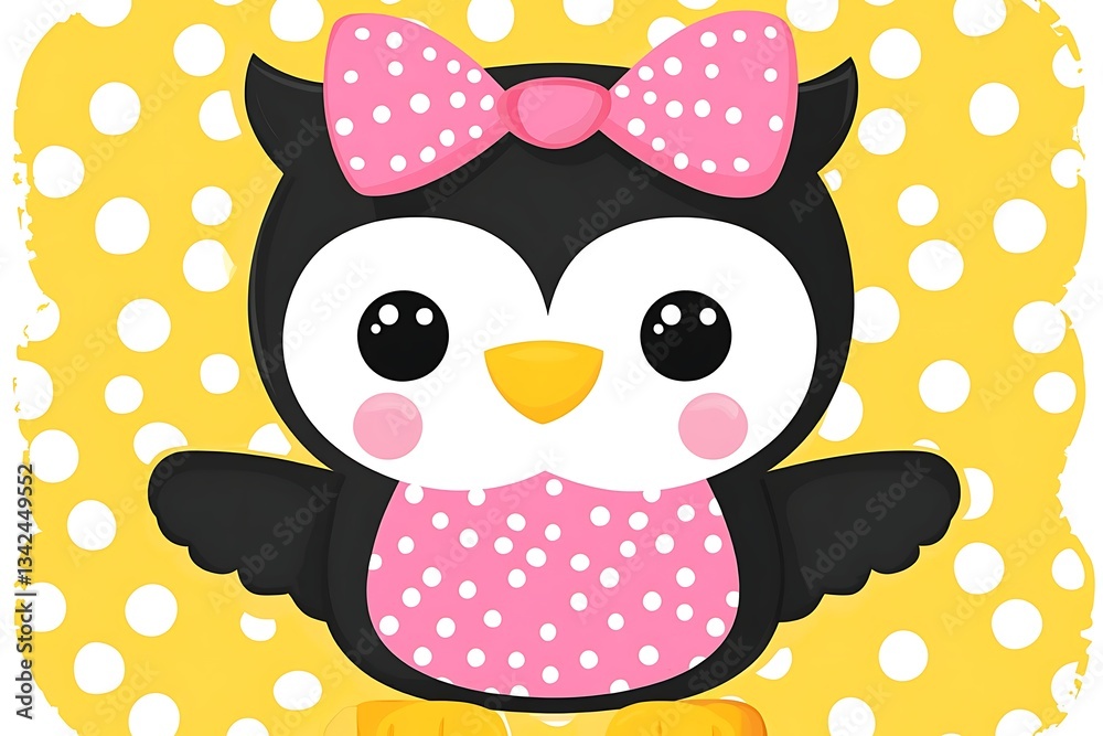 Cute owl on yellow dots background for kids Cute owl on yellow dots background for kids