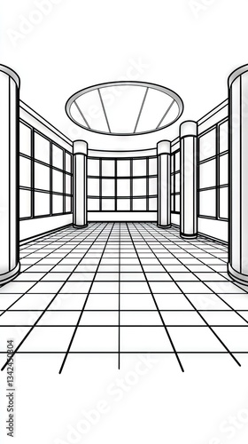 Empty Architectural Corridor, Perspective Drawing, Interior View photo