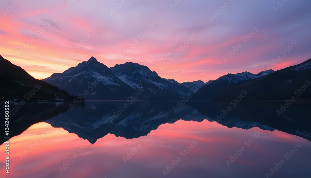 Obraz premium Majestic Mountain Lake Sunset Serenity Peaceful Nature Landscape Reflection