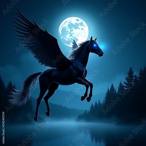 Black Pegasus in the Moonlight photo