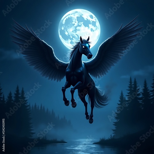 Black Pegasus in the Moonlight photo