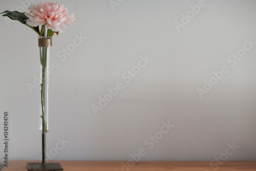 Wallpaper Mural Fresh beautiful soft pink peonies with green leaves on table background. Pastel color. Close up. Empty space for inspirational text, lovely quote, sayings. Torontodigital.ca