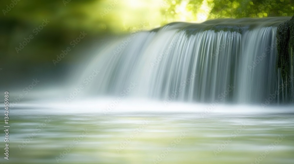 Obraz premium Tranquil Waterfall Cascading Over Smooth Rocks in Peaceful Setting