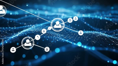 Abstract blue network wave with glowing connections visualizing social interactions