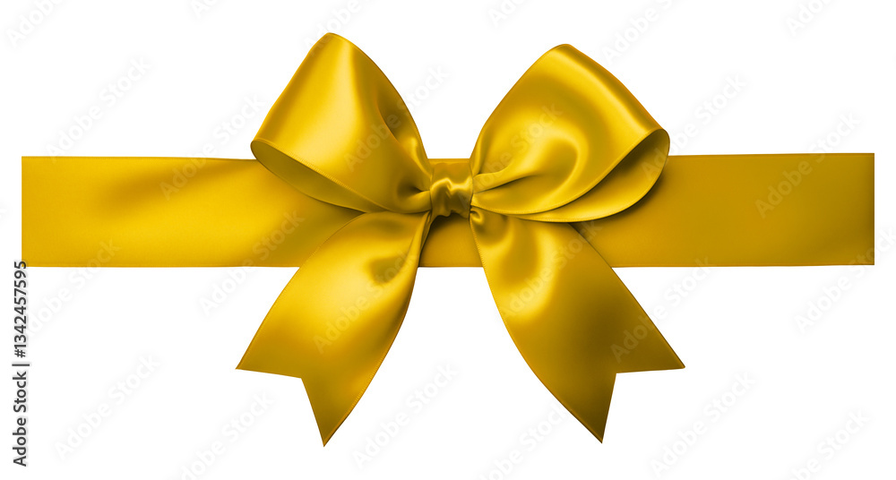 Realistic gold satin bow with ribbon on a transparent background, ideal for decoration and gift wrapping. Realistic gold satin bow with ribbon on a transparent background, ideal for decoration and gift wrapping.