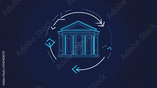 Financial Institution Icon with Arrows and Dots Modern Banking Finance Economy Money Transf