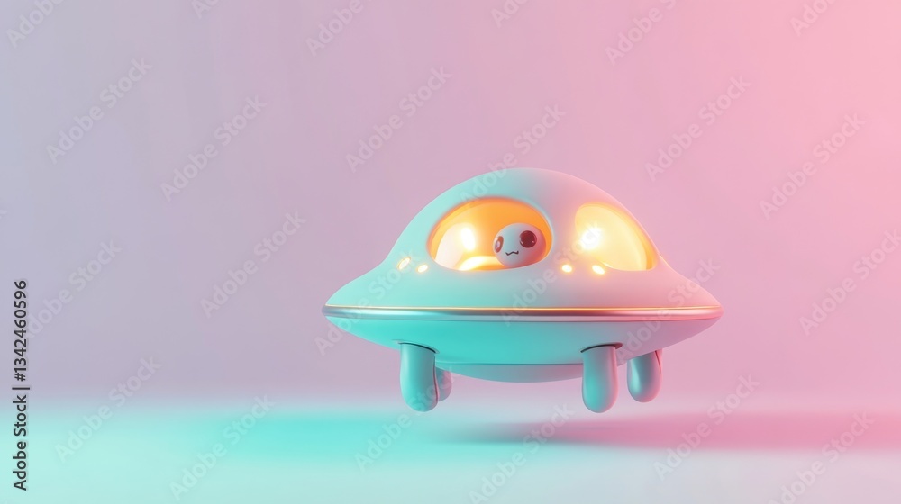 A cartoon alien pilot sits in a futuristic flying saucer spacecraft A cartoon alien pilot sits in a futuristic flying saucer spacecraft