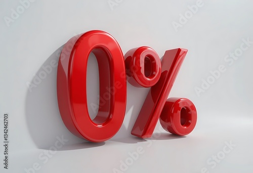A red zero percent symbol against a plain white background studio