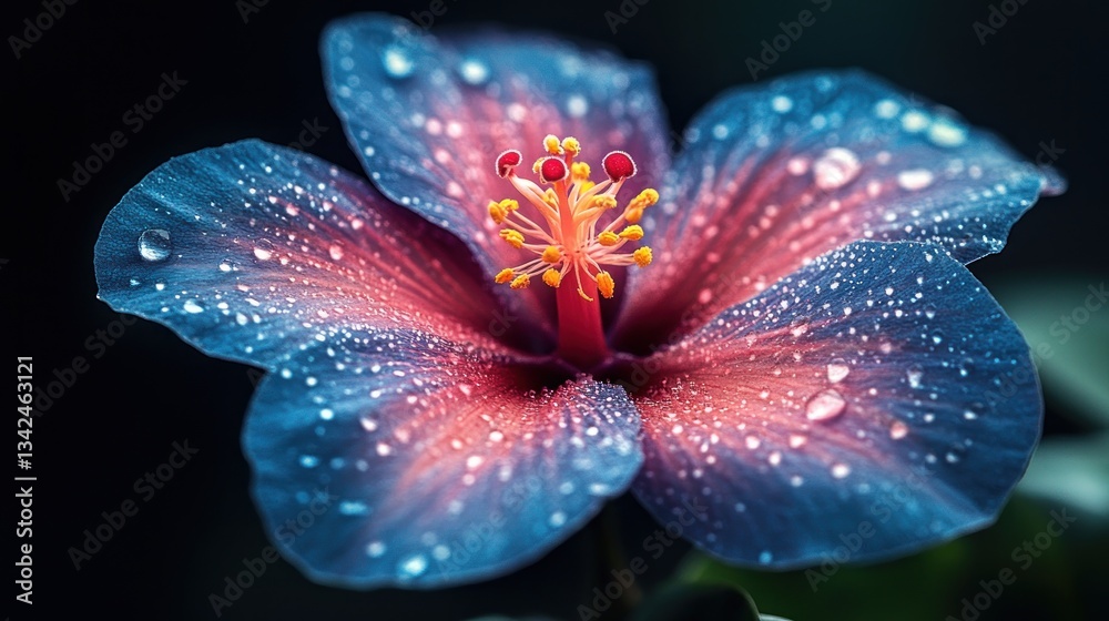 Vibrant Hibiscus Blossom with Dewdrops Vibrant Hibiscus Blossom with Dewdrops