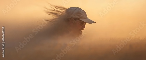 Golden Hour Silhouette: A Person in a Dusty Landscape
