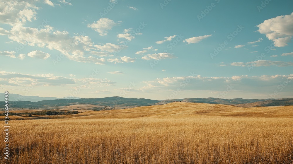 A beautiful expansive view of a golden grassland landscape A beautiful expansive view of a golden grassland landscape