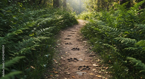 Walking Animal Trail Through Green Forest on Dirt Path Sunlight