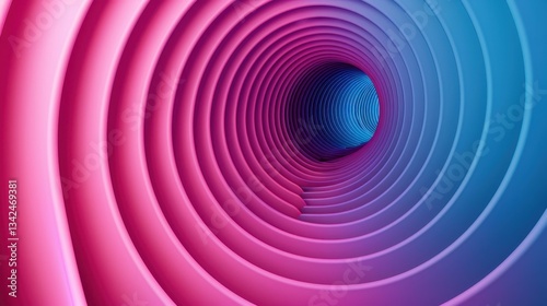 Explore a mesmerizing 3D design with bright pink and blue circles set in a dark void, creating an immersive visual experience.