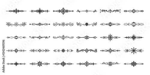 Decorative vintage dividers set with intricate ornamental designs in black on white background