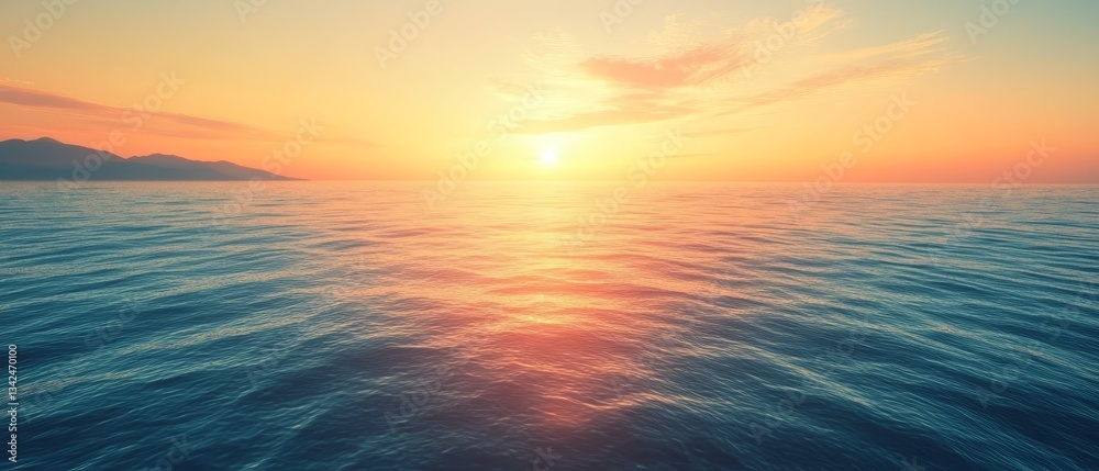 Obraz premium The ocean is calm and the sun is setting, creating a beautiful