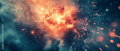 A bright orange explosion in the sky with a dark blue background