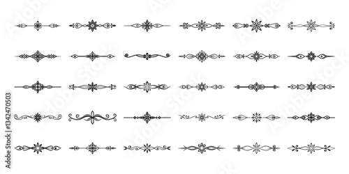 Set of decorative black ornamental dividers and flourishes in vintage style on white background