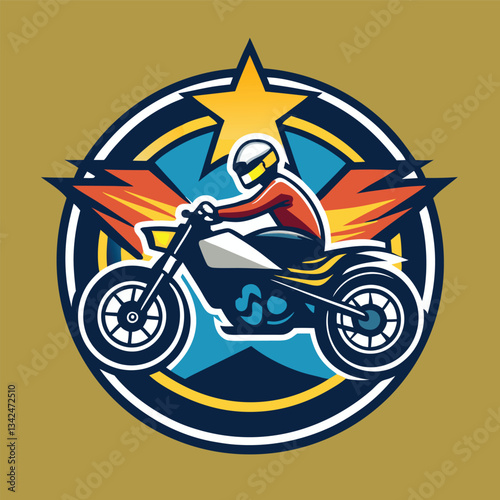 Intricate Motocross Illustration Logo in Solid Color Scheme