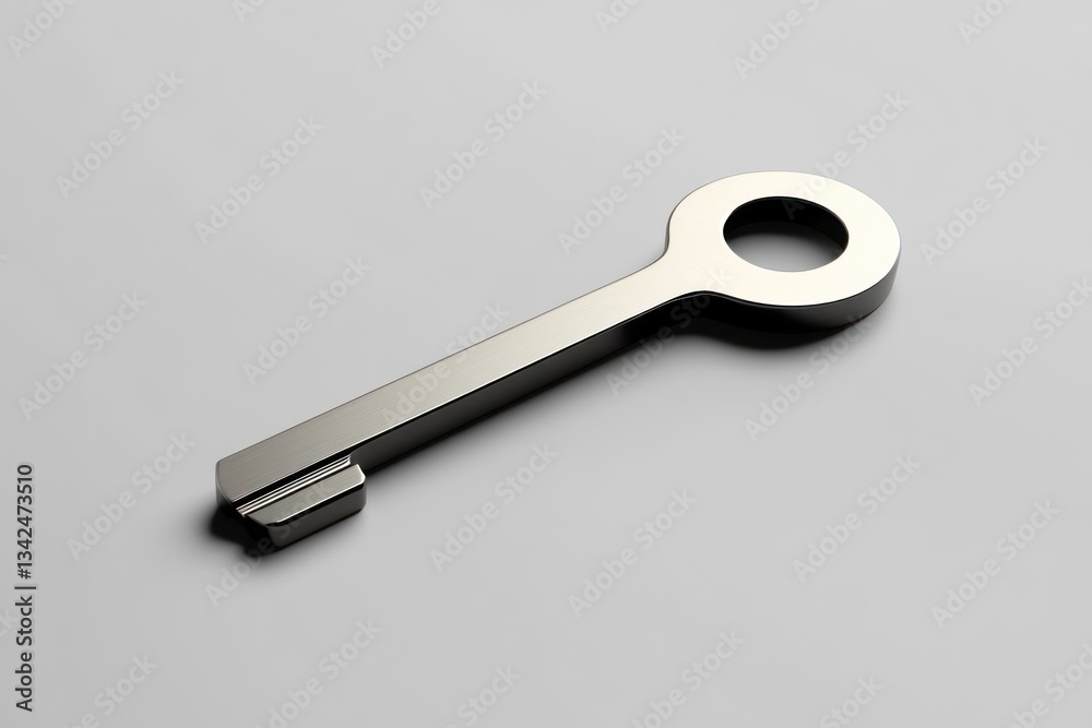 A sleek metallic key with a modern design perfect for security and access concepts A sleek metallic key with a modern design perfect for security and access concepts