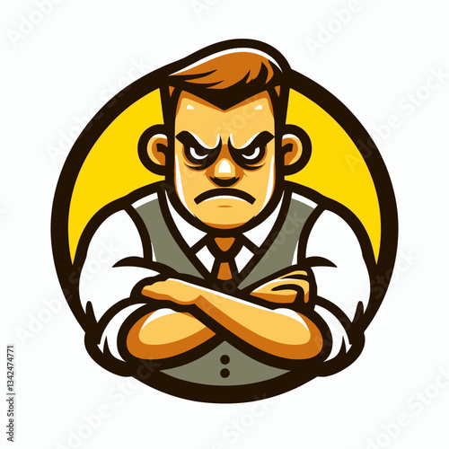 Vektor-Emblem-Logo "Bad Man" im Cartoon-Stil auf weißem Hintergrund, Format Vector EPS10, mit transparentem, isoliertem Clipart-Hintergrund für vielseitige Nutzung im Design.