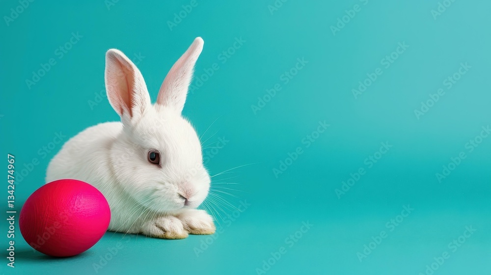 Fototapeta premium Delight in the charm of a cute bunny amidst colorful Easter eggs, perfect for brightening your holiday decor.