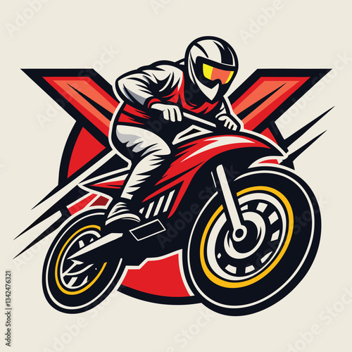 Vibrant Logo Illustration of a Motocross Rider in Bold Colors