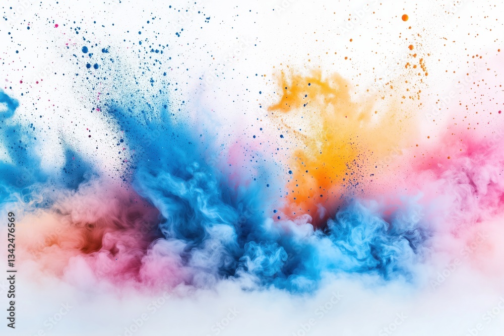 Explosão vibrante de tinta colorida com tons de azul, rosa, laranja e amarelo, capturada em movimento dinâmico, criada com IA generativa para um efeito visual impressionante Explosão vibrante de tinta colorida com tons de azul, rosa, laranja e amarelo, capturada em movimento dinâmico, criada com IA generativa para um efeito visual impressionante