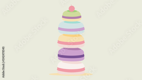 A tower of delicate macarons in pastel shades a chic addition to a girly bridal shower.. Vector illustration